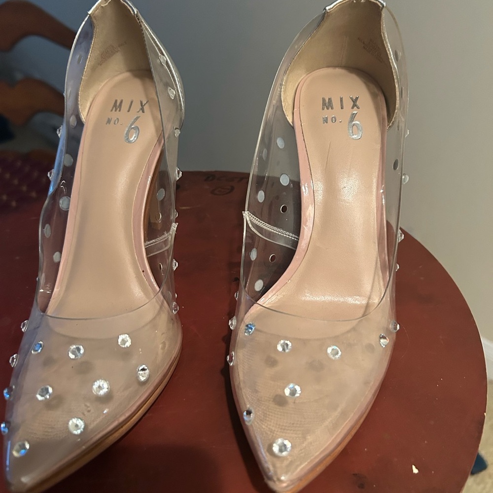 Ladies clear pumps with decorative “bling”
